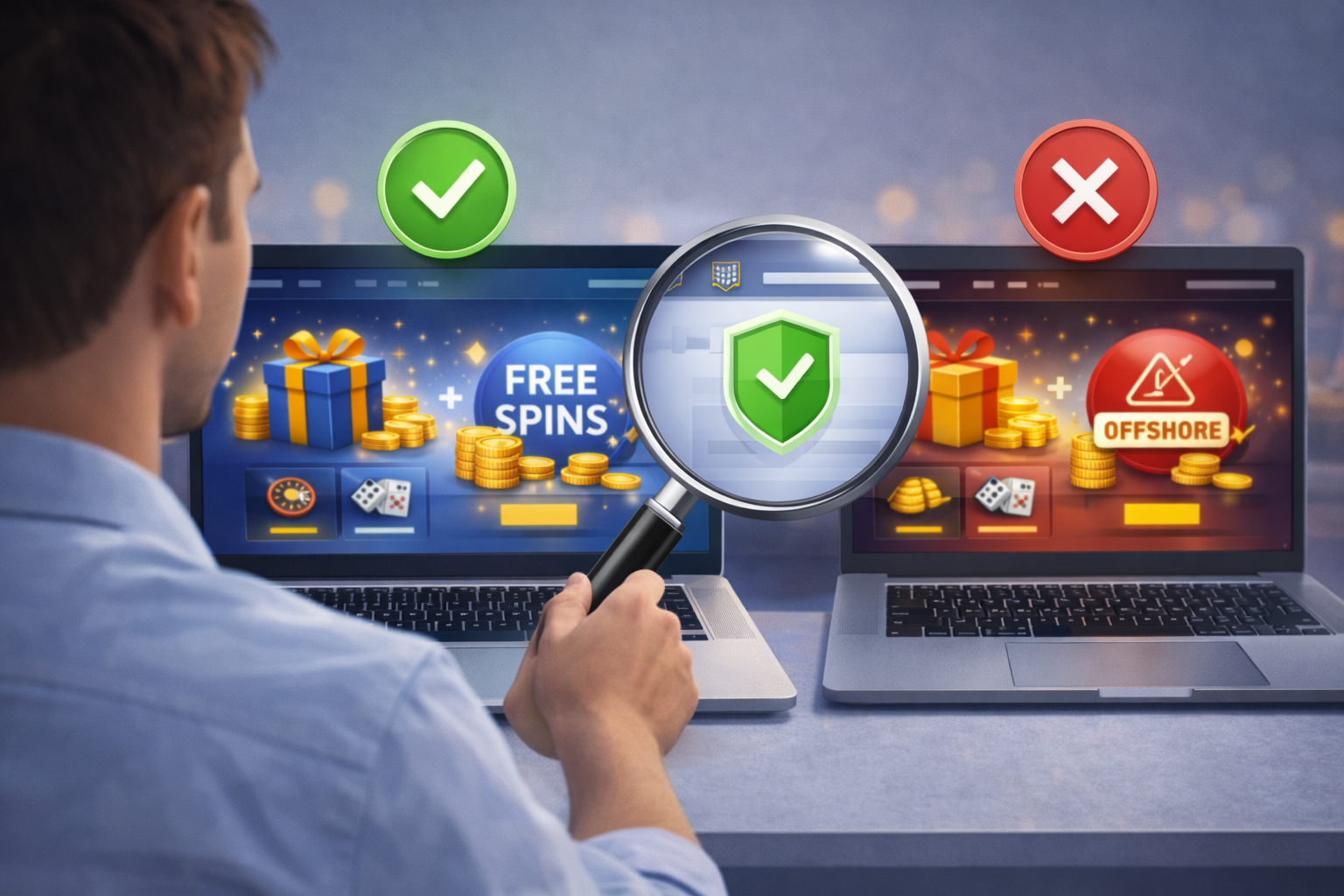 Гравець порівнює легальне онлайн-казино з нелегальним під час перевірки ліцензії